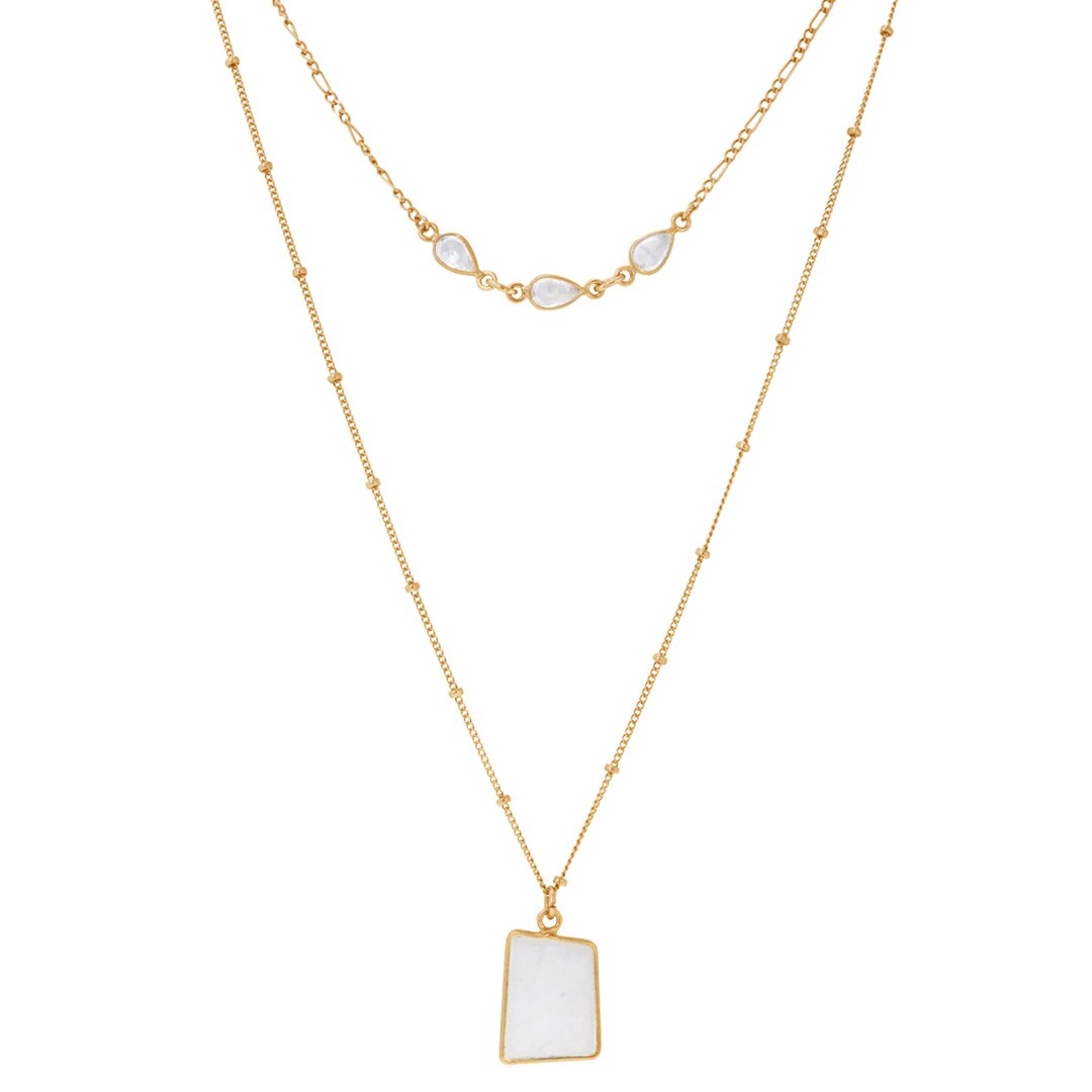 Layered Necklace moonstone silver gold