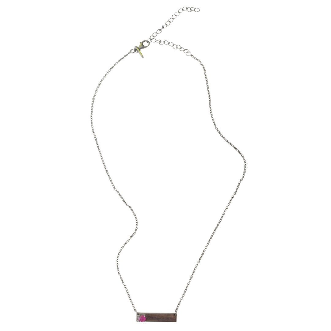 Double Sided Love Bar Necklace ruby silver gold