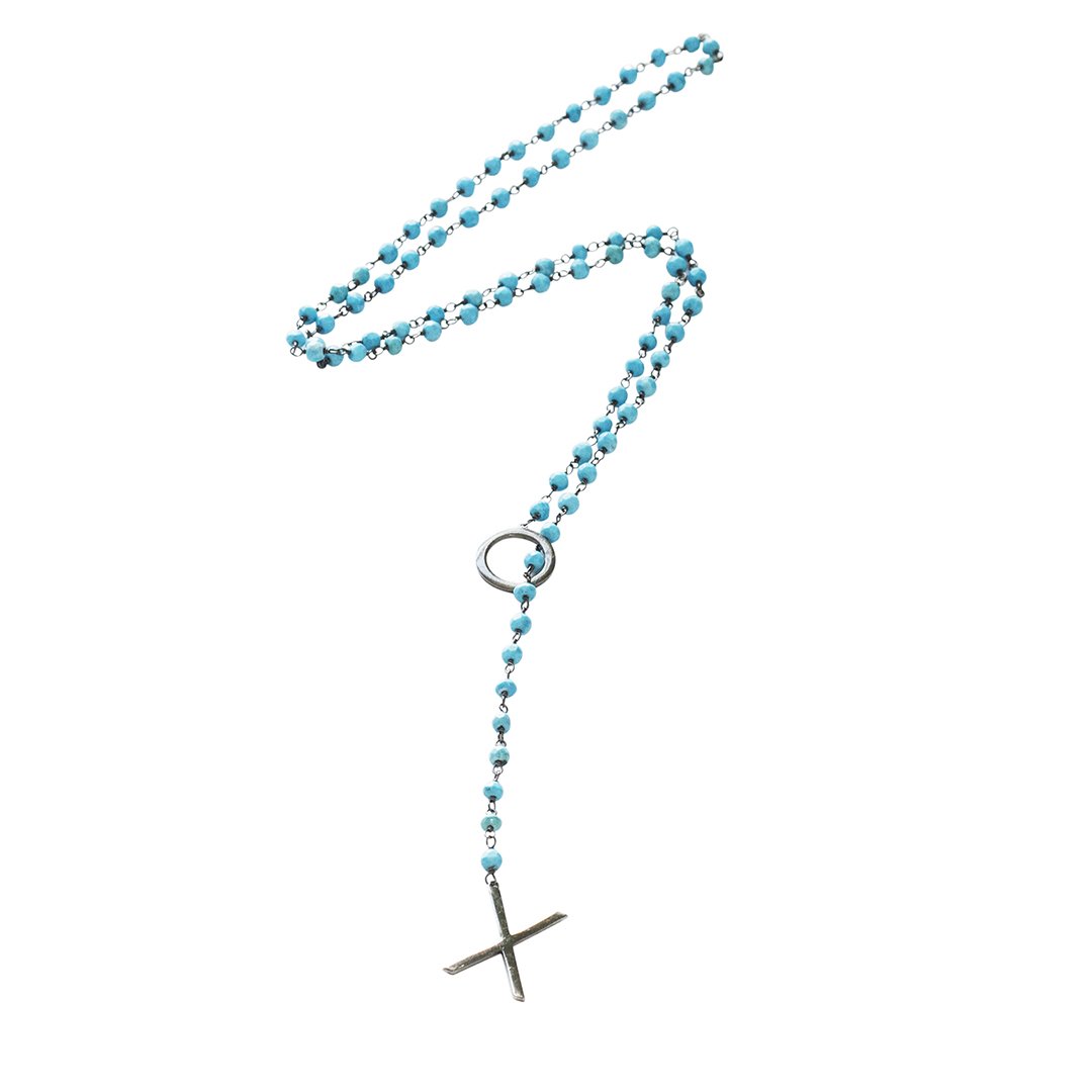 XO Rosary Lariat turquoise silver