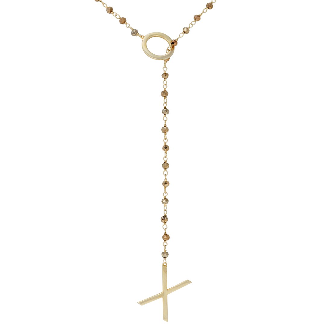XO Rosary Lariat pyrite silver gold