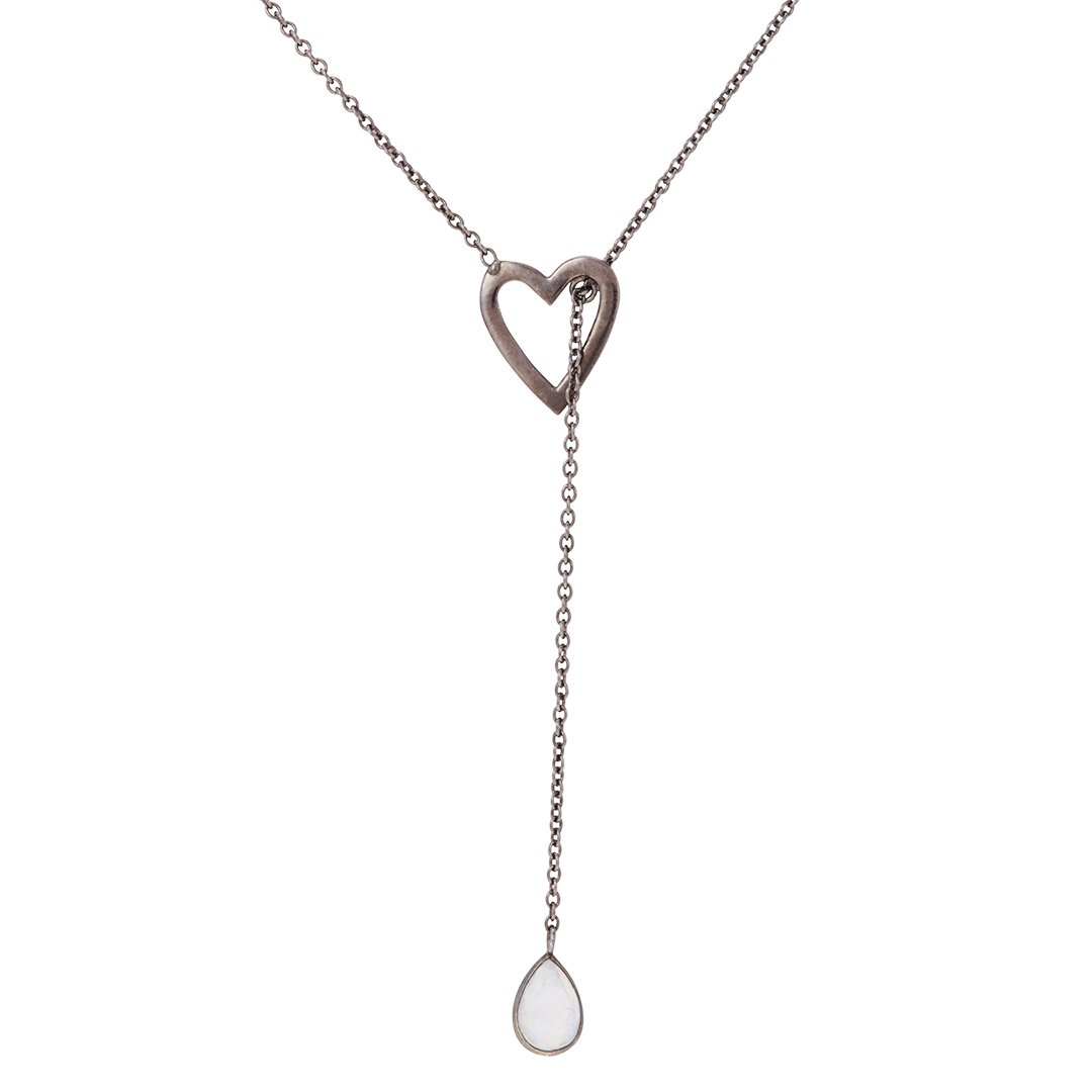 Open Heart Y-Lariat Necklace moonstone silver gold