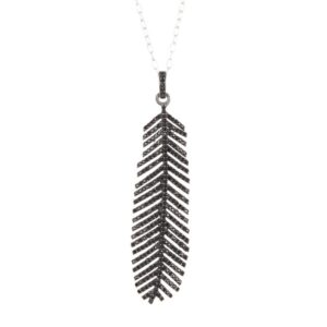 Black Spinel Pave Feather Necklace silver