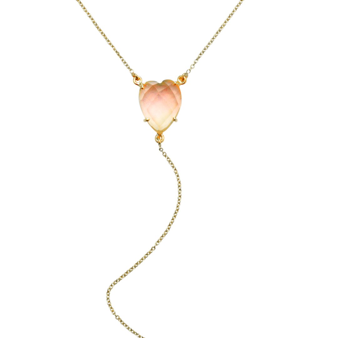 Heart Shaped Rose Quartz Y-Necklace rose quartz silver gold