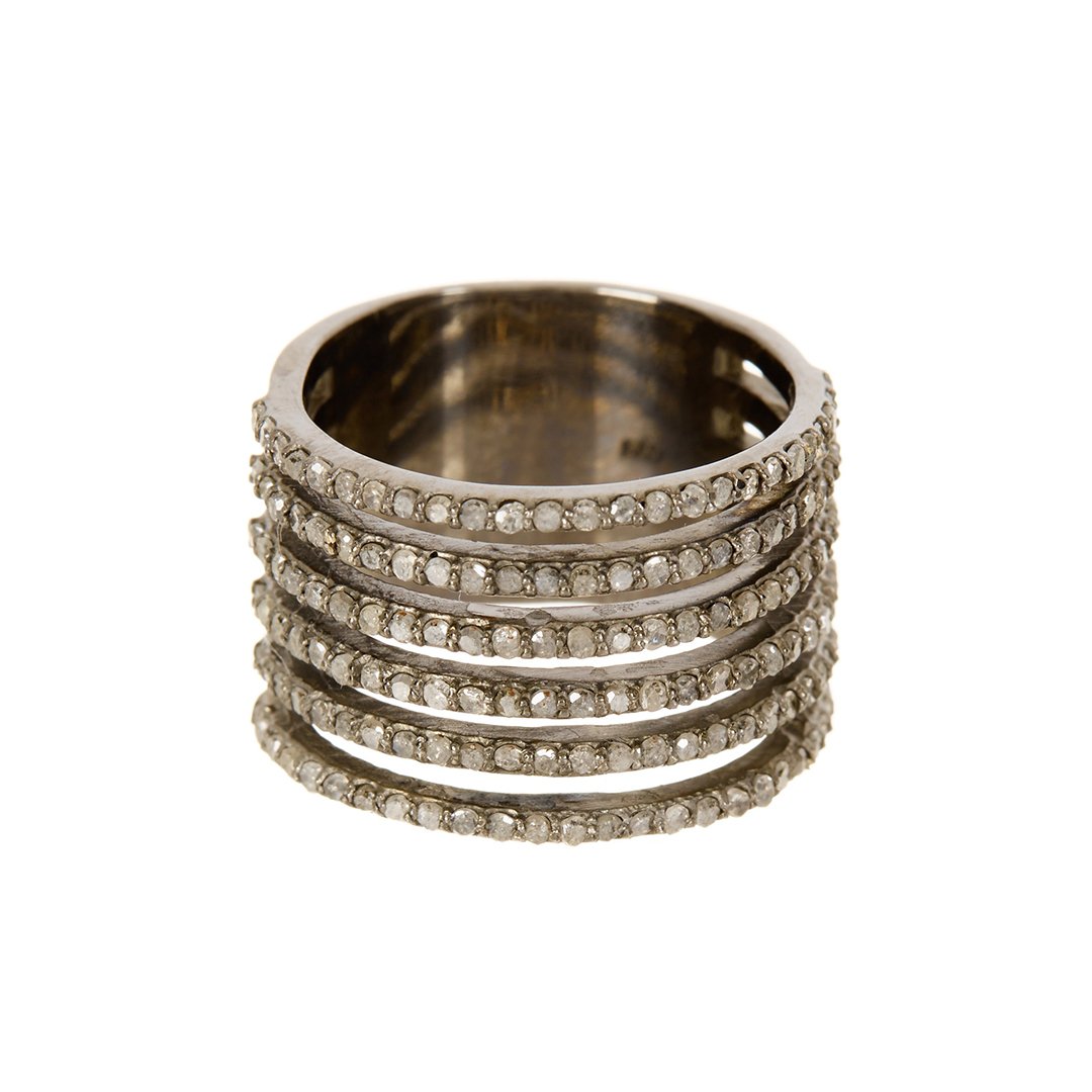 Saturnia Diamond Cigar Band Multi-Band Ring silver