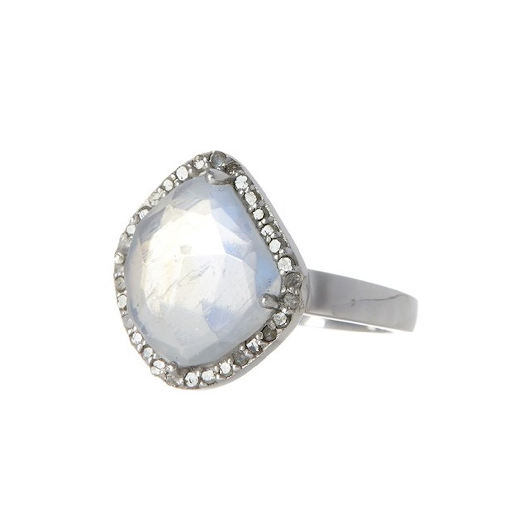 Mini Sasha Moonstone Diamond Halo Ring moonstone white silver