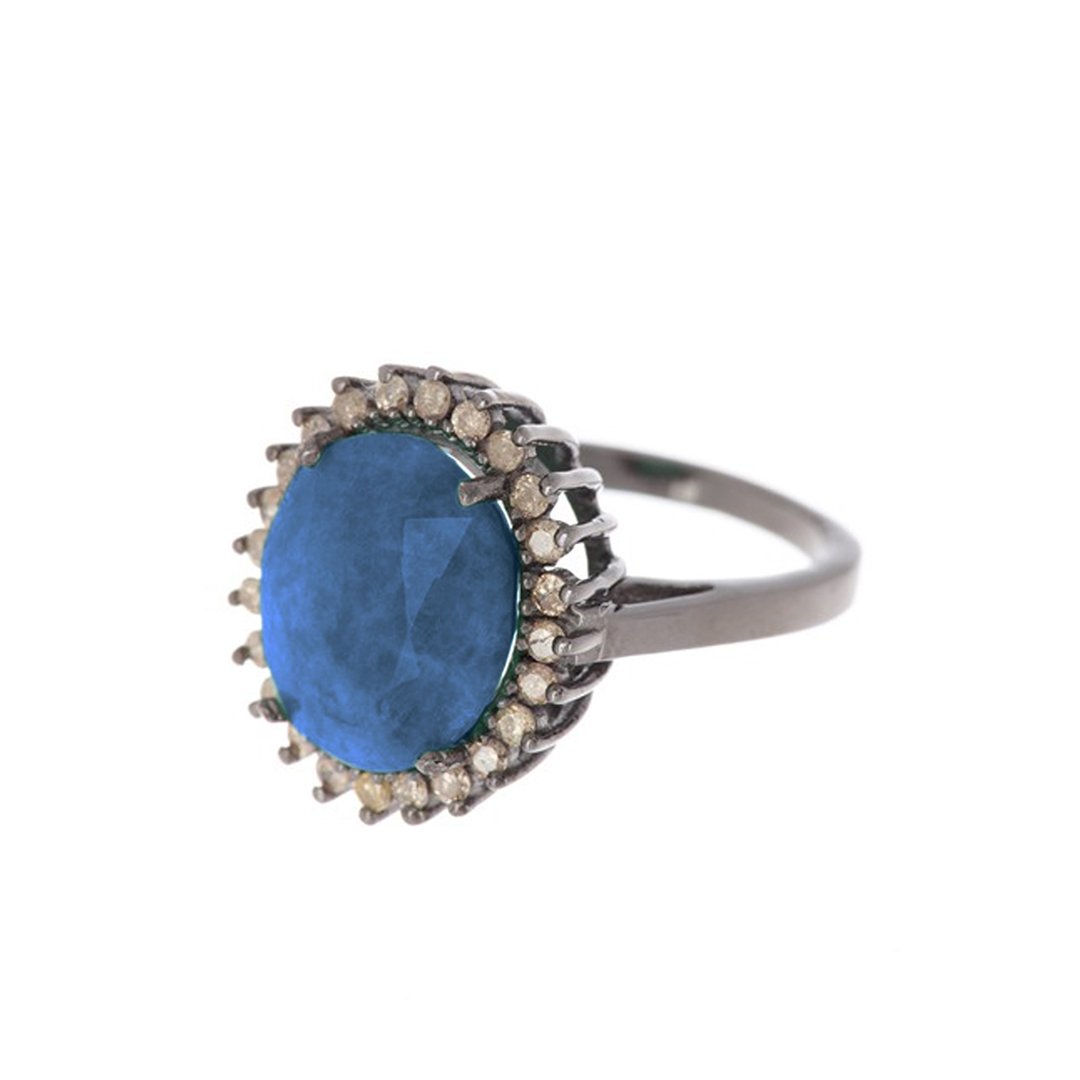 Floral Diamond Halo Sapphire Ring silver
