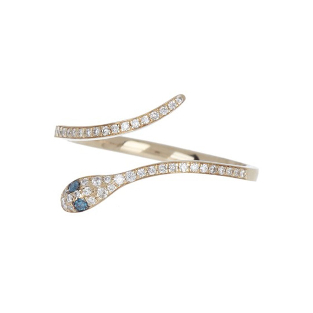 Diamond Snake Ring with Sapphire Eyes 14k gold diamond