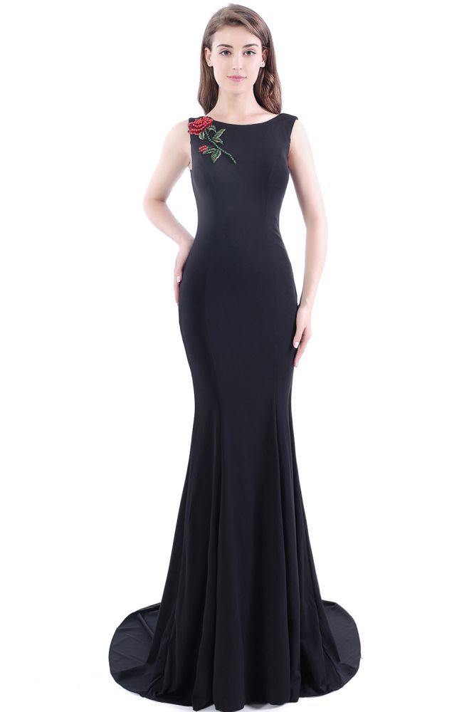 DALARY | Mermaid Jewel Court-Train bordado negro vestidos de baile con perlas