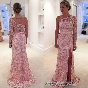 2021 Long One-Shoulder Leaf Pink Pattern Long-Sleeve Prom Dress BA4407_Prom Dresses_Prom &amp; Evening_High Quality Wedding Dresses, Prom Dresses,