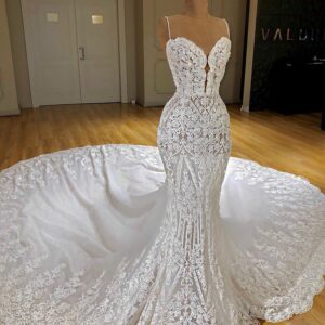 Charming Spaghetti Straps Lace Appliques Bridal Gowns | Mermaid Sleeveless 2021 Wedding Dress_2021 Wedding Dresses_Wedding Dresses_High Quality Weddin