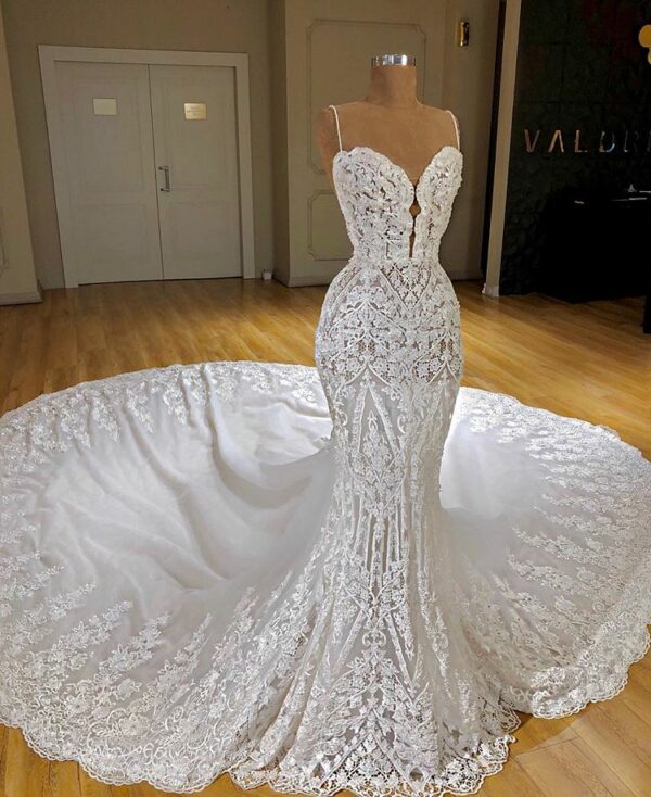 Charming Spaghetti Straps Lace Appliques Bridal Gowns | Mermaid Sleeveless 2021 Wedding Dress_2021 Wedding Dresses_Wedding Dresses_High Quality Weddin