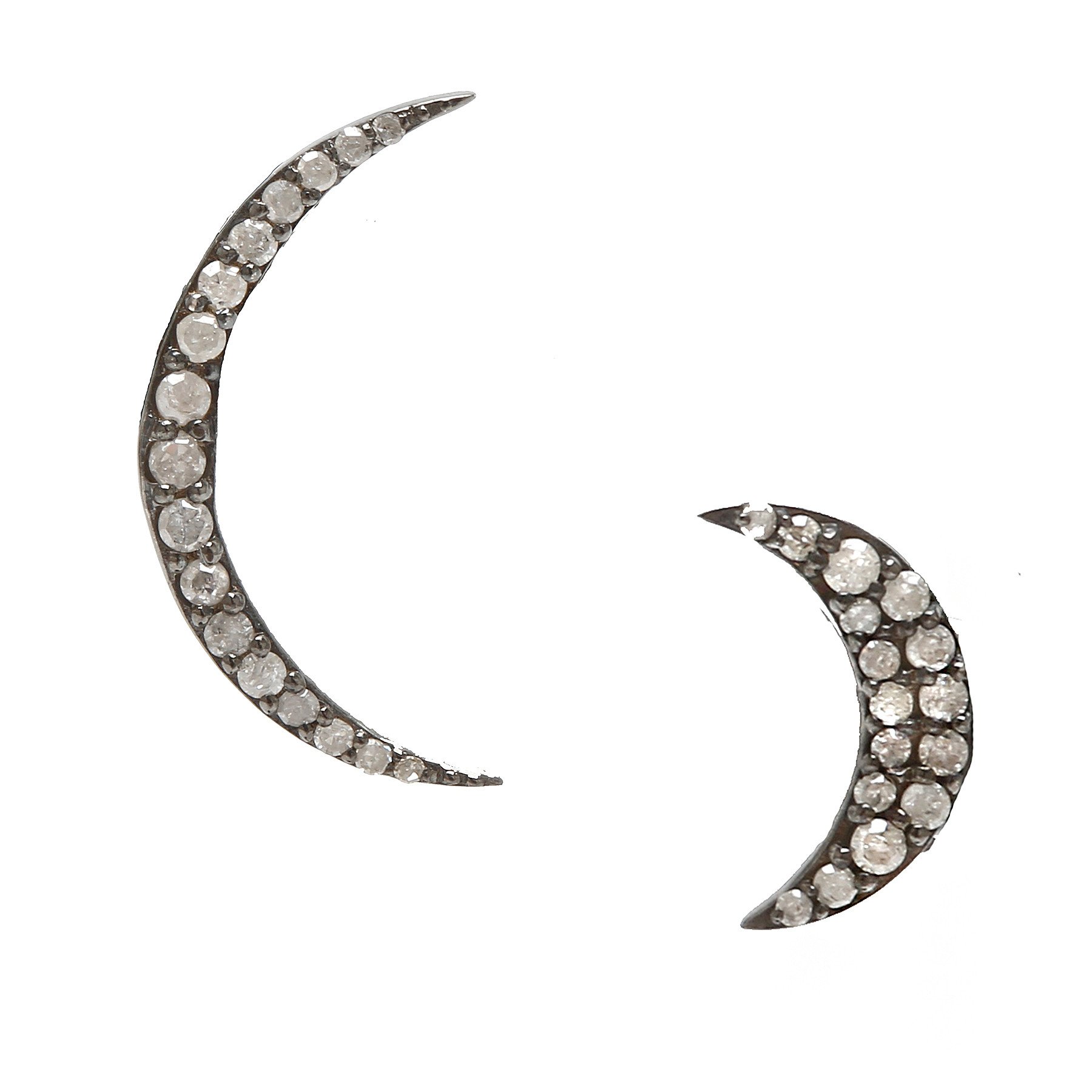 Prince Mismatched Diamond Crescent Moon Stud Earrings silver