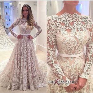 Long-Sleeves Backless Lace Bowknot Elegant A-Line Wedding Dress BA3858_2021 Wedding Dresses_Wedding Dresses_High Quality Wedding Dresses, Prom Dresses