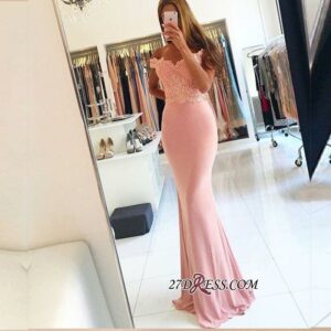 2021 Lace Beading Off-the-shoulder Pink Sexy Sheath Spandex Long Cheap Evening Dresses BA4148_Evening Dresses_Prom &amp; Evening_High Quality Wedd