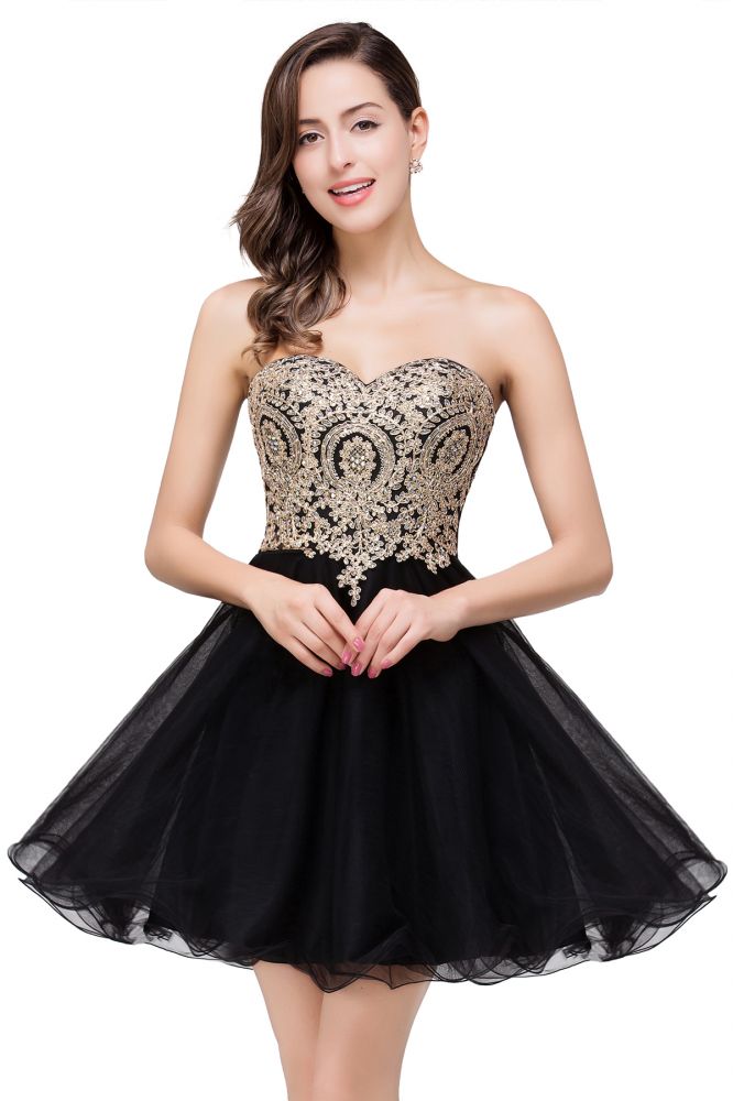 Gabriela | A Line Lace Appliques Sweetheart Short Prom Dresses