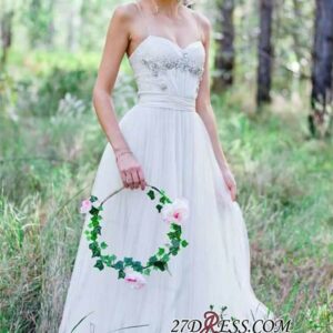 2021 Beadings A-Line Simple Cheap Spaghetti-Straps Tulle Wedding Dress_Wedding Dresses_High Quality Wedding Dresses, Prom Dresses, Evening Dresses, Br