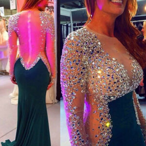 Timeless Long Sleeve Mermaid Evening Dresses 2021 Crystals Zipper Back BO4384_Evening Dresses_Prom &amp; Evening_High Quality Wedding Dresses, Pro