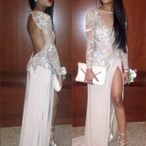 2021 Long Sleeves Prom Dresses Pink Thigh-High Slit Sequined Backless Sexy Evening Gowns_Prom Dresses_Prom &amp; Evening_High Quality Wedding Dres