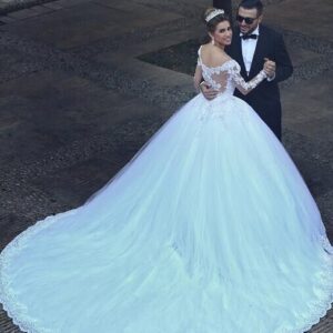 Ball-Gown Tulle Lace Appliques Beadings Elegant Long-Sleeves Wedding Dresses_Ball Gown Wedding Dresses_Wedding Dresses_High Quality Wedding Dresses, P