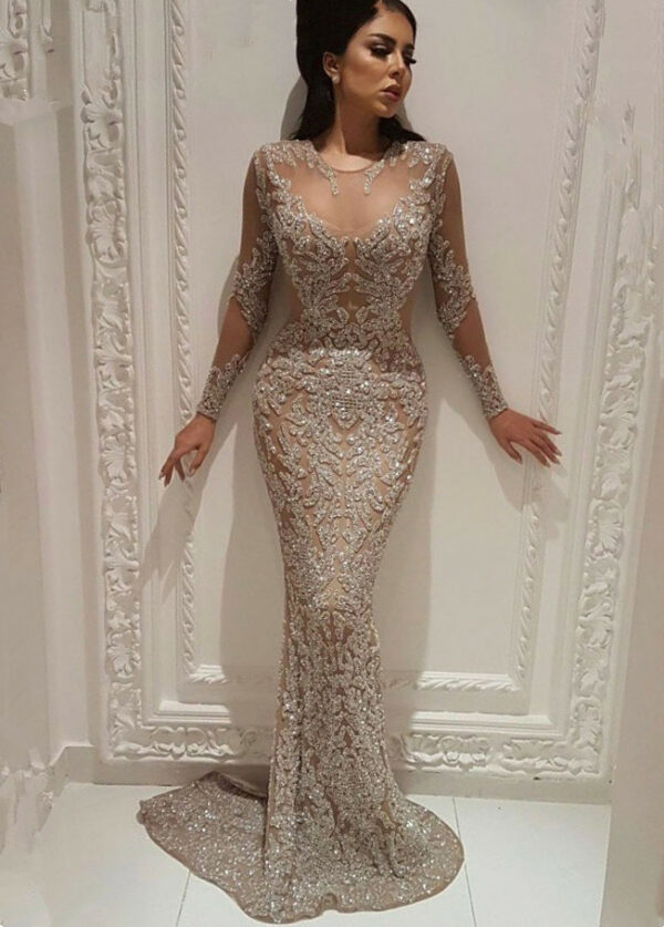 2021 Popular Mermaid Crew Illusion Beadings Prom Dress | 2021 Long Sleeves Evening Gown_Evening Dresses_Prom &amp; Evening_High Quality Wedding Dr