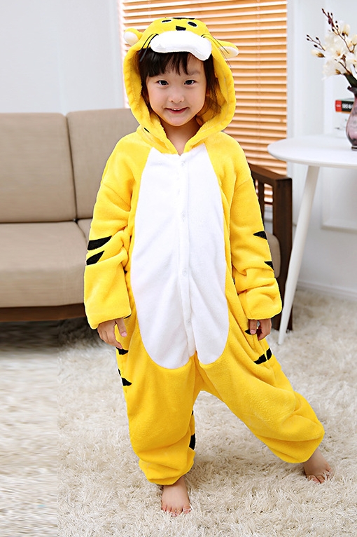 Nuevos pijamas para niños Franela de invierno Tigre amarillo Personaje de dibujos animados Niños lindos Onesies cálidos Ropa de dormir animal
