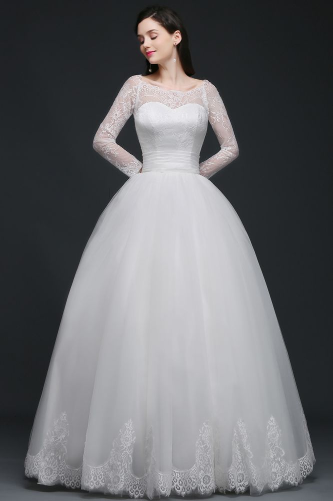 AZARIA | Vestido de novia blanco princesa Scoop Tul con encaje