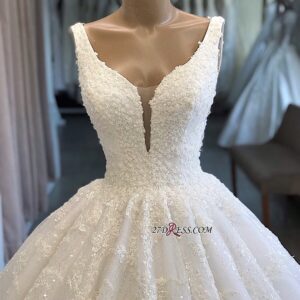 Appliques Ball-Gown V-neck Glamorous Lace Wedding Dresses_Wedding Dresses_High Quality Wedding Dresses, Prom Dresses, Evening Dresses, Bridesmaid Dres