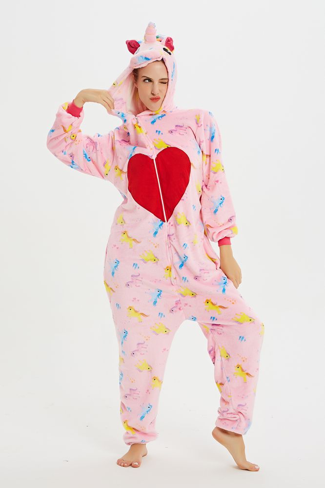 Nuevo Invierno Mujer Adulto Cute Cartoon Onesies Animal Pijama Stitch unicornio Amoroso Corazón Pegasus Kigurumi Franela Camisón Ropa de dormir