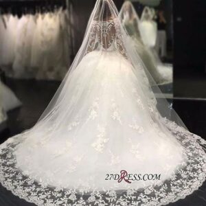 2021 Long-Sleeves Scoop Crystal Luxury Tulle Appliques Wedding Dress BA4480_2021 Wedding Dresses_Wedding Dresses_High Quality Wedding Dresses, Prom Dr