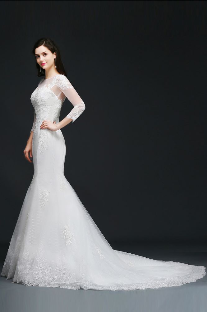 ANA | Vestido de novia blanco sirena joya con encaje