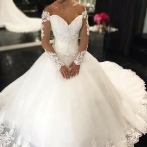 Delicate Lace Princess Long Sleeve Wedding Dress | Off-the-shoulder Bridal Gown BC0110_Princess Wedding Dresses_Wedding Dresses_High Quality Wedding D