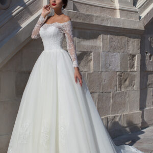 Modern Off-the-shoulder Long Sleeve Wedding Dress With Lace_2021 Wedding Dresses_Wedding Dresses_High Quality Wedding Dresses, Prom Dresses, Evening D
