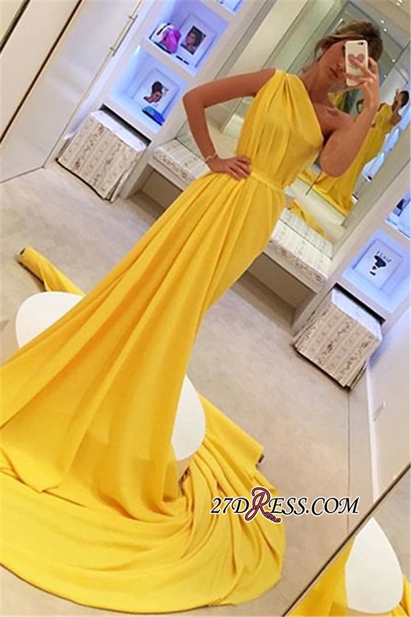 Yellow One-Shoulder Sleeveless Evening Gown | Gorgeous A-Line Long Cheap Prom Dress_Prom Dresses_Prom &amp; Evening_High Quality Wedding Dresses,