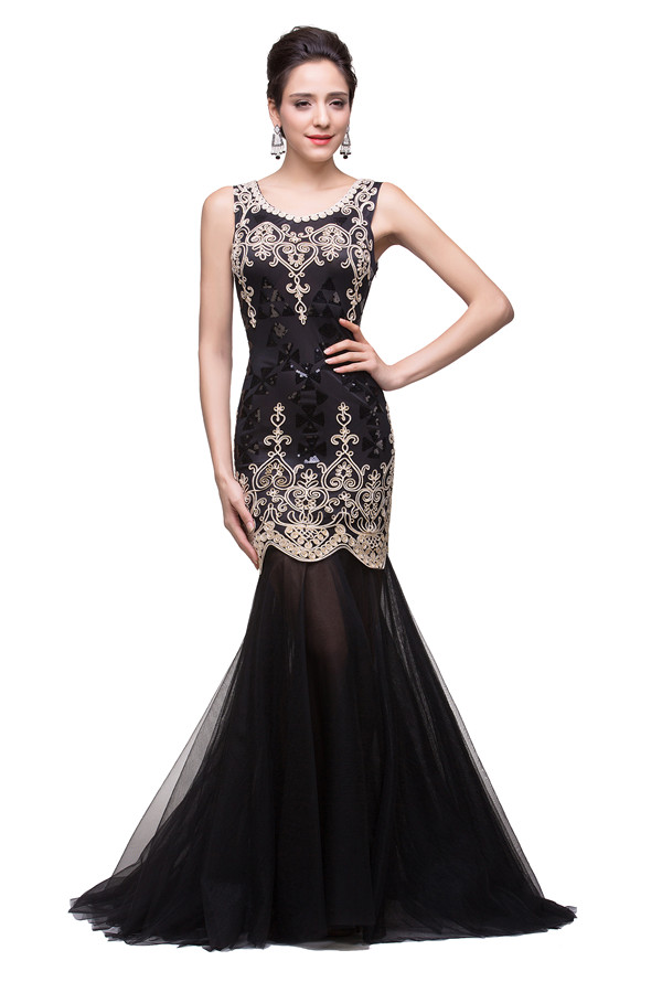 GIOVANNA | Mermaid Scoop Sweep-length Black Formal Dresses With Sequins