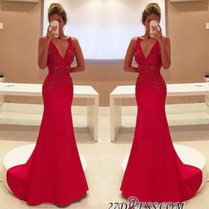 2021 Long V-Neckline Sleeveless Appliques Red Two-Straps Prom Dress BA4462_Prom Dresses_Prom &amp; Evening_High Quality Wedding Dresses, Prom Dres