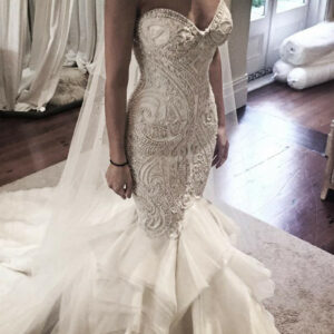 Delicate Mermaid Lace Ruffled Wedding Dress | Spaghetti Strap Bridal Gown_Trumpet / Mermaid Wedding Dresses_Wedding Dresses_High Quality Wedding Dress