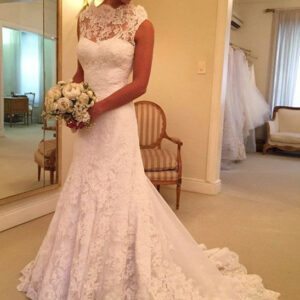 Beautiful lace Sleeveless Mermaid Wedding Dress 2021 Sweep Floor On Sale_Trumpet / Mermaid Wedding Dresses_Wedding Dresses_High Quality Wedding Dresse