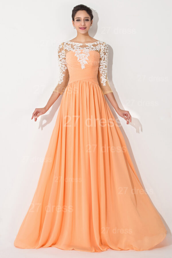 Elegant A-line Lace Chiffon Evening Dress 3/4-Length Sleeve_Evening Dresses_Prom &amp; Evening_High Quality Wedding Dresses, Prom Dresses, Evening