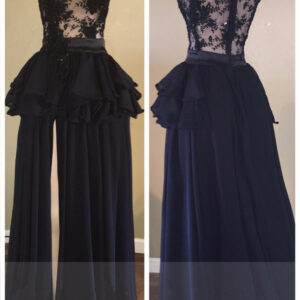 Delicate Lace Chiffon Black Long Prom Dress | Front Split 2021 Formal Dress_Real Model Series!_High Quality Wedding Dresses, Prom Dresses, Evening Dre