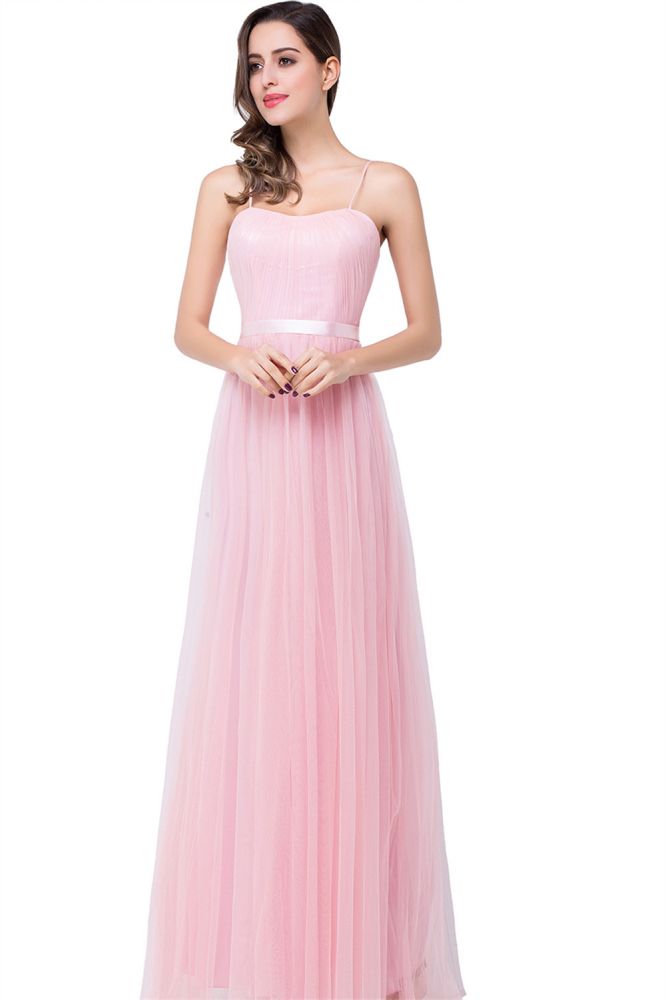 ELLIS | Una línea de novia de palabra de longitud rosa tul volantes vestidos de dama de honor