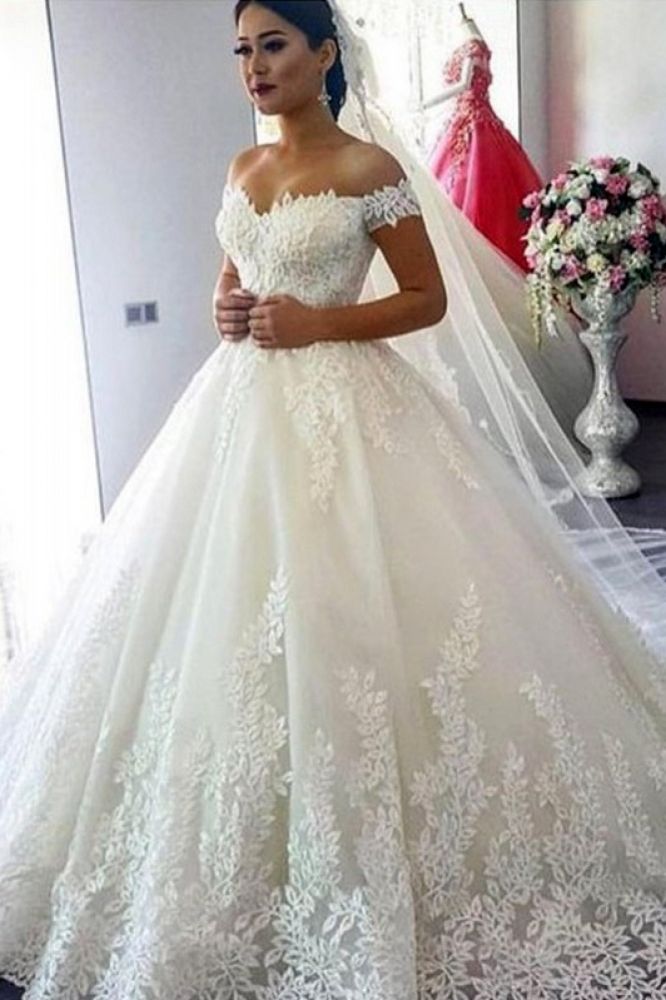 Vestidos de novia elegantes fuera del hombro vestido de fiesta | Apliques de encaje cariño vestidos de novia baratos