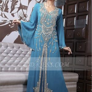 Beading Long Sleeve Prom Dresses 2021 with Blue Chiffon Vintage Evening Scoop Crystal Floor-length Gowns_Evening Dresses_Prom &amp; Evening_High Q