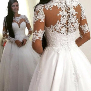 Delicate Lace Appliques Long Sleeve Wedding Dress 2021 Zipper Button Back_A-Line Wedding Dresses_Wedding Dresses_High Quality Wedding Dresses, Prom Dr