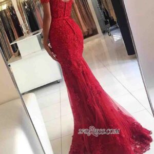 2021 Appliques Off-the-shoulder Red Lace Glamorous Mermaid Evening Dress_Evening Dresses_Prom &amp; Evening_High Quality Wedding Dresses, Prom Dre