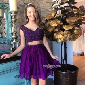 Cap-Sleeve Delicate Two-Piece Beading Lace Short Homecoming Dress_Homecoming Dresses_Prom &amp; Evening_High Quality Wedding Dresses, Prom Dresses