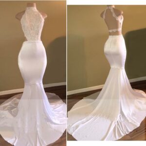 White Sleeveless Newest Mermaid High-Neck Prom Dress_Prom Dresses_Prom &amp; Evening_High Quality Wedding Dresses, Prom Dresses, Evening Dresses,
