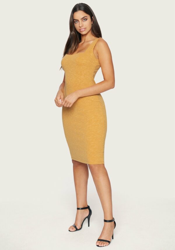 Bebe Women's Square Neck Midi Dress, Size XS in Mustard Cotton/Spandex/Viscose