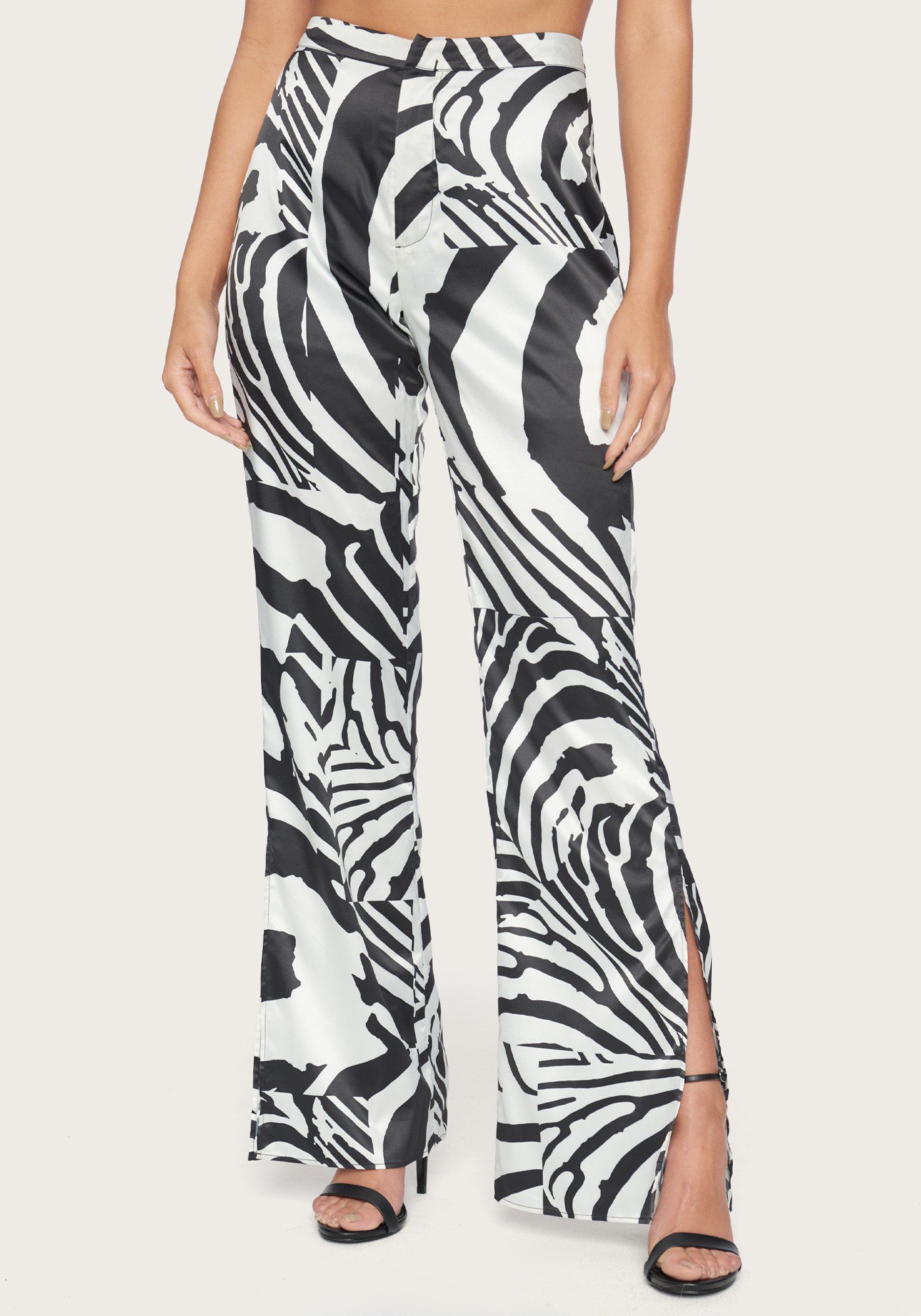 Bebe Women's Print Slit Wide Leg Pant, Size 8 in Abstract Zebra Polyester