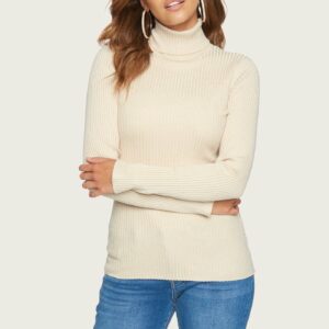 Bebe Women's Turtleneck Sweater, Size XL in Sandshell Viscose/Nylon