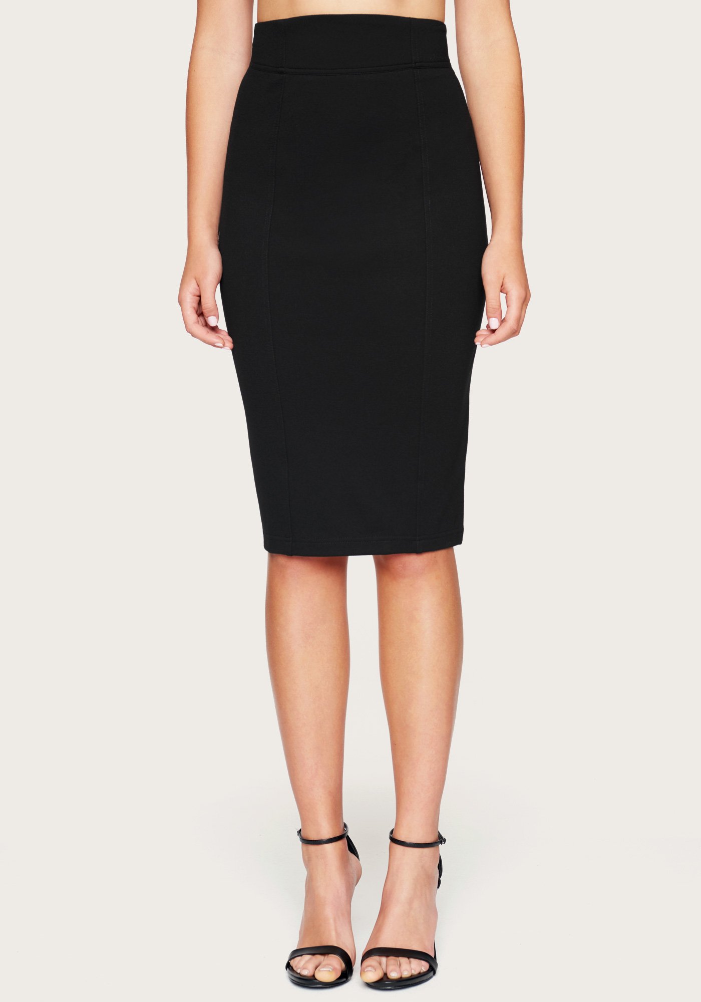 Bebe Women's Seamed Ponte Skirt, Size XL in Black Spandex/Nylon